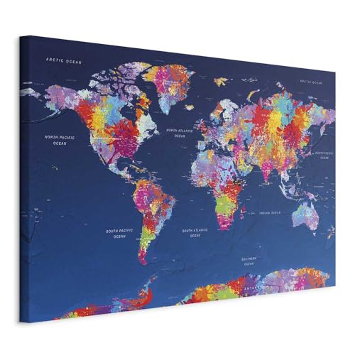 Pinnwand B&D XXL - Weltkarte Pinnwand & Leinwandbild 120x80 cm 1 Teilig Kunstdruck modern Wandbilder XXL Wanddekoration Design Wand Bild - Landkarte Karte Reise Geographie von Pinnwand B&D XXL