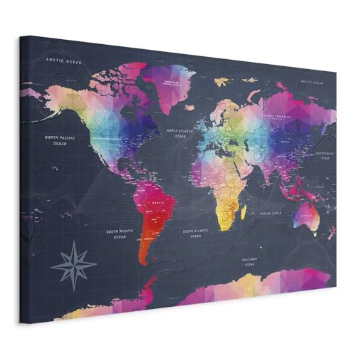 Pinnwand B&D XXL - Weltkarte Pinnwand & Leinwandbild 120x80 cm 1 Teilig Kunstdruck modern Wandbilder XXL Wanddekoration Design Wand Bild - Landkarte Karte Reise Geographie von Pinnwand B&D XXL