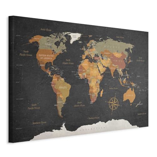 Pinnwand B&D XXL - Weltkarte Pinnwand & Leinwandbild 120x80 cm 1 Teilig Kunstdruck modern Wandbilder XXL Wanddekoration Design Wand Bild - Landkarte Karte Reise Geographie von Pinnwand B&D XXL