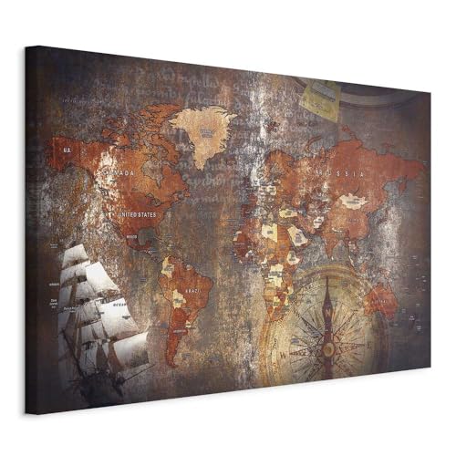 Pinnwand B&D XXL - Weltkarte Pinnwand & Leinwandbild 120x80 cm 1 Teilig Kunstdruck modern Wandbilder XXL Wanddekoration Design Wand Bild - Landkarte Karte Reise Geographie von Pinnwand B&D XXL