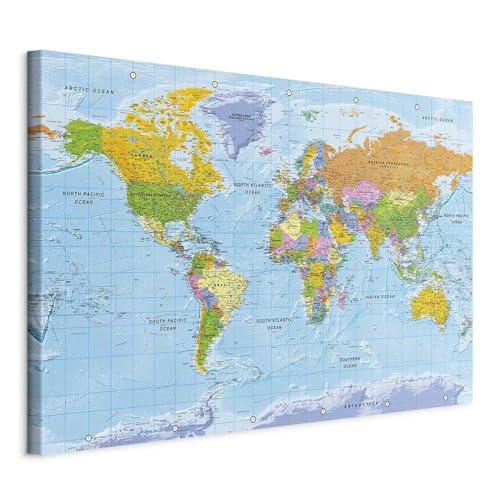 Pinnwand B&D XXL - Weltkarte zum pinnen - Pinnwand & Leinwandbild 120x80 cm 1 Teilig Kunstdruck modern Wandbilder XXL Wanddekoration Design Wand Bild - Landkarte Lernkarte k-A-0094-v-a von Pinnwand B&D XXL