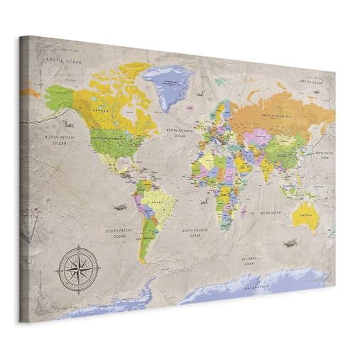 Pinnwand B&D XXL - Weltkarte zum pinnen - Pinnwand & Leinwandbild 120x80 cm 1 Teilig Kunstdruck modern Wandbilder XXL Wanddekoration Design Wand Bild - Landkarte Lernkarte k-A-0129-v-a von Pinnwand B&D XXL