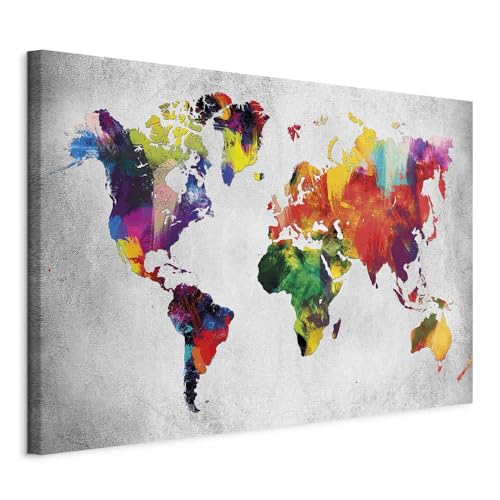 Pinnwand B&D XXL - Weltkarte Pinnwand & Leinwandbild 90x60 cm - 1 Teilig - Kunstdruck modern Wandbilder XXL Wanddekoration Design Wand Bild - Kontinent Landkarte Karte Reise bunt von Pinnwand B&D XXL