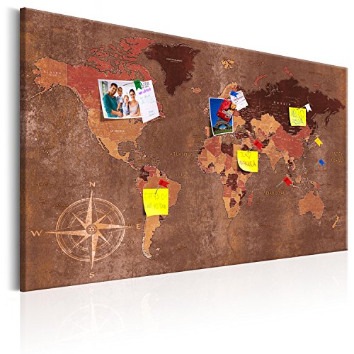 murando - Weltkarte Pinnwand & Vlies Leinwandbild 90x60 cm 1 Teilig Kunstdruck modern Wandbilder XXL Wanddekoration Design Wand Bild - Landkarte Karte Reise Geographie Holz Bretter von Pinnwand B&D XXL