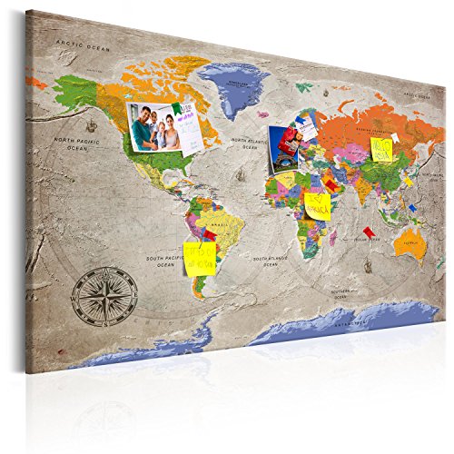 murando - Weltkarte Pinnwand & Vlies Leinwandbild 90x60 cm 1 Teilig Kunstdruck modern Wandbilder XXL Wanddekoration Design Wand Bild - Landkarte Karte Reise Geographie k-A-0133-v-a von murando