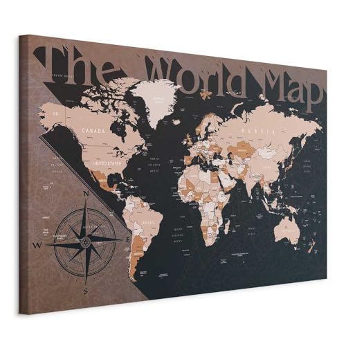Pinnwand B&D XXL - Weltkarte Pinnwand & Leinwandbild 90x60 cm 1 Teilig Kunstdruck modern Wandbilder XXL Wanddekoration Design Wand Bild - Landkarte Karte Reise Geographie k-A-0139-v-d von Pinnwand B&D XXL