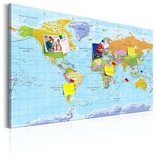 Pinnwand B&D XXL - Weltkarte zum pinnen - Pinnwand & Leinwandbild 90x60 cm 1 Teilig Kunstdruck modern Wandbilder XXL Wanddekoration Design Wand Bild - Landkarte k-A-0094-v-a von Pinnwand B&D XXL
