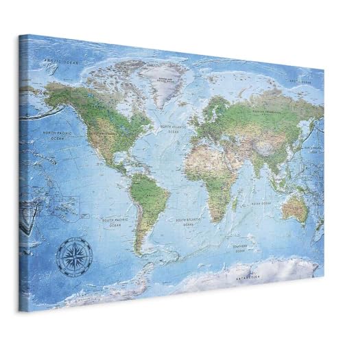 Pinnwand B&D XXL - Weltkarte zum pinnen - Pinnwand & Leinwandbild 90x60 cm 1 Teilig Kunstdruck modern Wandbilder XXL Wanddekoration Design Wand Bild - Landkarte k-A-0127-v-a von Pinnwand B&D XXL