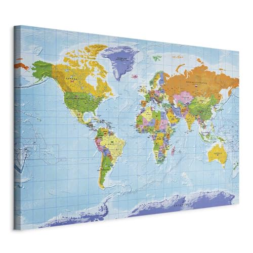 Pinnwand B&D XXL - Weltkarte zum pinnen - Pinnwand & Leinwandbild 90x60 cm 1 Teilig Kunstdruck modern Wandbilder XXL Wanddekoration Design Wand Bild - Landkarte k-A-0135-v-a von Pinnwand B&D XXL