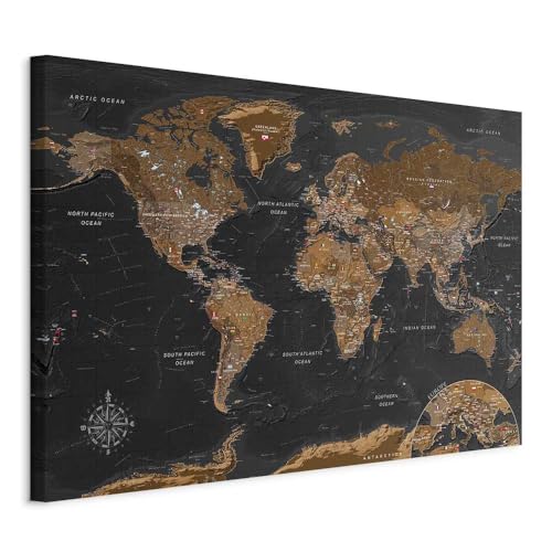 Pinnwand B&D XXL - Weltkarte zum pinnen - Pinnwand & Leinwandbild 90x60 cm 1 Teilig Kunstdruck modern Wandbilder XXL Wanddekoration Design Wand Bild - Landkarte k-A-0206-v-a von Pinnwand B&D XXL