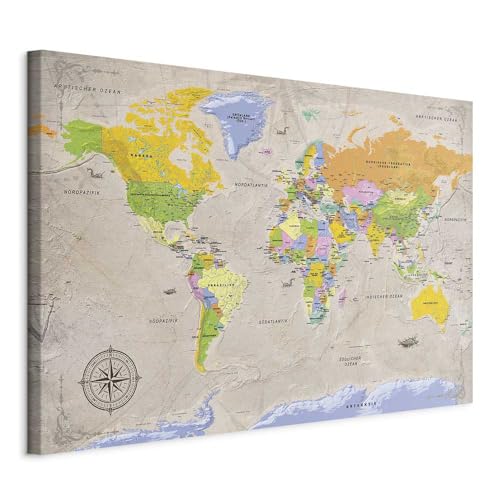 Pinnwand B&D XXL - deutsche Weltkarte zum pinnen - Pinnwand & Leinwandbild 120x80 cm 1 Teilig Kunstdruck modern Wandbilder XXL Wanddekoration Design Wand Bild - Landkarte Lernkarte k-A-0150-v-a von Pinnwand B&D XXL