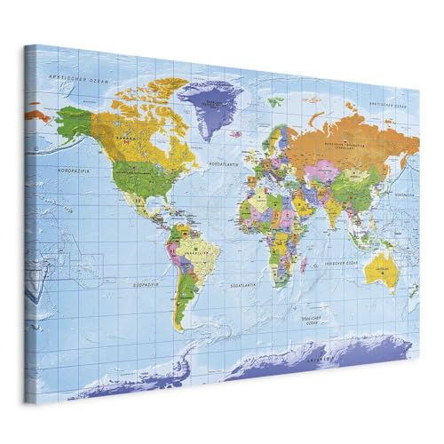 Pinnwand B&D XXL - deutsche Weltkarte zum pinnen - Pinnwand & Leinwandbild 90x60 cm 1 Teilig Kunstdruck modern Wandbilder XXL Wanddekoration Design Wand Bild - Landkarte Karte k-A-0152-v-a von Pinnwand B&D XXL