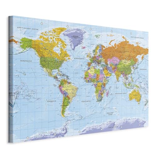 Pinnwand B&D XXL - deutsche Weltkarte zum pinnen - Pinnwand & Leinwandbild 90x60cm 1 Teilig - Kunstdruck modern Wandbilder XXL Wanddekoration Design Wand Bild - Landkarte Weltkarte k-A-0151-v-a von Pinnwand B&D XXL
