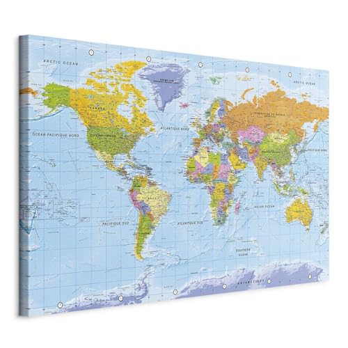 Pinnwand B&D XXL - französische Weltkarte zum pinnen - Pinnwand & Leinwandbild 90x60 cm 1 Teilig Kunstdruck modern Wandbilder XXL Wanddekoration Design Wand Bild - Landkarte k-A-0302-v-a von Pinnwand B&D XXL
