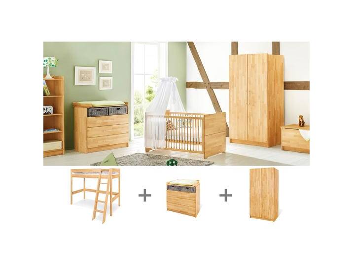 Pinolino, Komplett-Babyzimmer, Jugendzimmer „Natura” breit mit Hochbett, 3-tlg. (Kinderkleiderschrank, Wickelkommode) von Pinolino