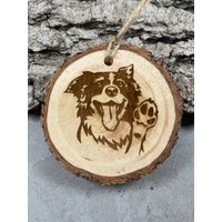 Border Collie, Rustikale Holz Weihnachtsverzierung, Handgefertigte Lasergravierte Verzierung Auf Pinon von PinonAndPine