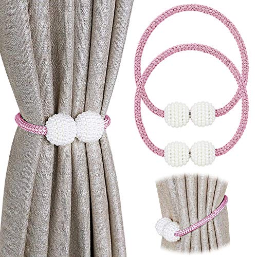 Pinowu Magnetische Vorhang Raffhalter Vorhang Clips Seil (2 Stück), Vorhang Halter Schnallen Gardinenhalter für Haus Dekoration (Rosa) von Pinowu