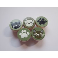 5x Knäufe, Schrankknäufe, Schubladengriffe, Kinderzimmer Schublade "Katze & Pfötchenr" von Pinselstuebchen