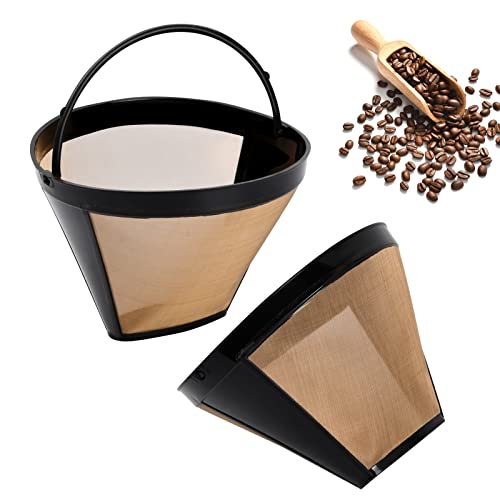 Pinsheng 2 Stücke Goldtonfilter Kaffee Dauerfilter, Edelstahl Wiederverwendbar Dauerhaft Kaffeefilter Mesh Korb Waschbar Kaffee Filter mit Griff- Kaffeezubehör von Pinsheng