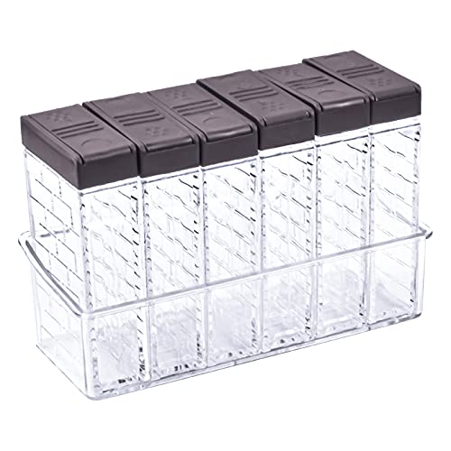 Pinsheng 6 Stück transparente Gewürzdosen, Gewürzgläser aus Kunststoff mit Tablett und doppeltem Deckel, offen, Gewürzdose für Camping, Küche, Grill von Pinsheng