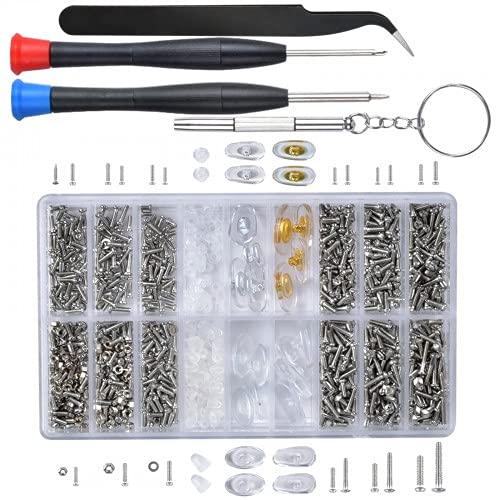 Pinsheng Brillen Reparatur Set, 1000 Stück Brillenreparatur Werkzeugsatz, Micro Schrauben Reparatur Set Mit Schraubendreher Pinzette Brillenputztuch für Brillen, Sonnenbrillen, Uhren von Pinsheng