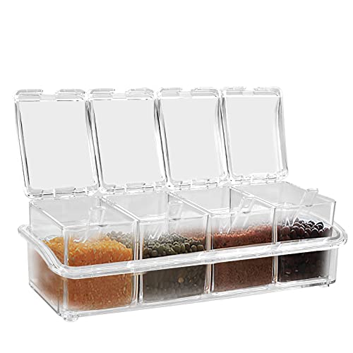 Pinsheng Gewürzdose, Gewürzbox Set 4 in 1 Transparent Gewürzbehälter mit Deckel und 4 Löffel zum Aufbewahren von Salzzucker von Pinsheng