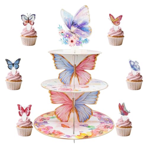 Cupcake-Ständer mit Schmetterlingsmotiv, 3 Etagen, Schmetterlings-Motiv, rosa / violett, Schmetterlings-Dessertturm, Ständer für Babyparty, Hochzeit, Geburtstag, Party, Dekoration, mit 24 Cupcake-Ständer mit Schmetterlingsmotiv, 3 Etagen, Schmetterlings-Motiv, rosa / violett, Schmetterlings-Dessertturm, Ständer für Babyparty, Hochzeit, Geburtstag, Party, Dekoration, mit 24 von Pinsit