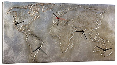 Pintdecor Silver World Uhr, Holz/Leinwand, Silber, 140 x 70 cm von Pintdecor