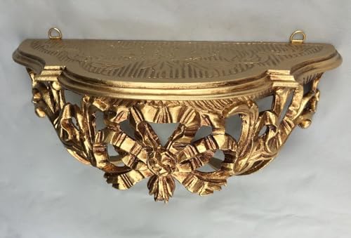 Pintici Wandregal Wandspiegelkonsole Wandkonsole B/H/T 30x15x15cm Wandablage ANTIK REPRO Retro Hängeregal Antikstil Blumenregal Shelf CP73 (Gold) von Pintici