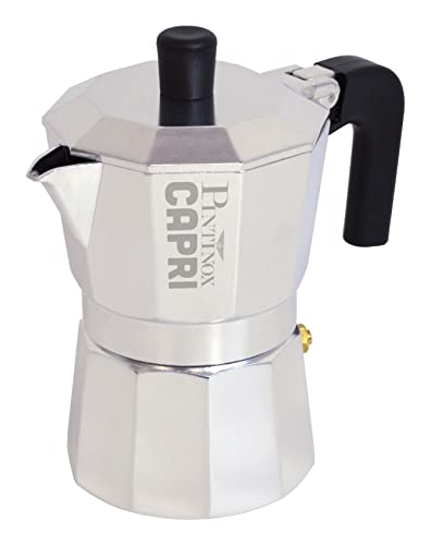 PINTINOX Moka Capri Kaffeemaschine-Set 1 und 3 Tassen, Aluminium, verbrühsichere Griffe und Formen, die eine perfekte Extraktion von Kaffee sowie eine erhebliche Energieeinsparung ermöglichen von PINTINOX