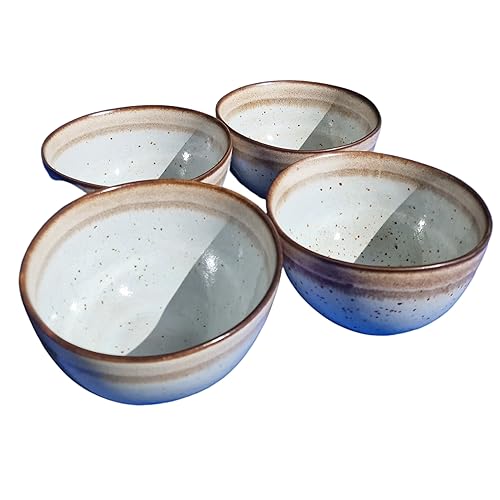 PintoCer - Müslischalen, 4er Set, Steingut Keramik, Desanuyo Schüssel, Suppenschüssel, Farbe: Blau Braun von PintoCer