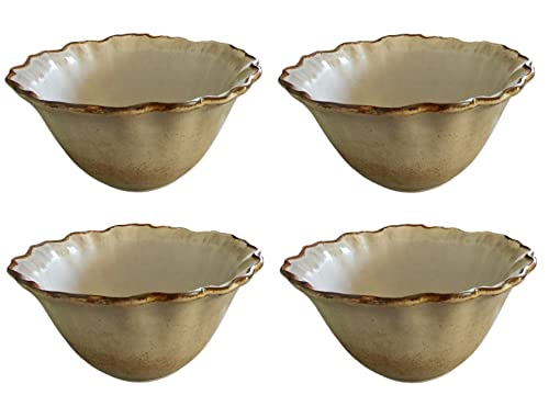 PintoCer - Müslischalen, Beige, Set mit 4 Schüsseln, Steingut-Keramik, Desanuyo-Schüssel, Suppenschüssel. von PintoCer