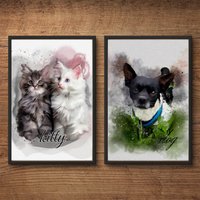 Tierportrait in Wasserfarben, Hunde Poster Hundeportrait Haustierportrait Nach Foto Haustier Geschenkidee Personalisiert Tierposter von PinturaDesignStudios