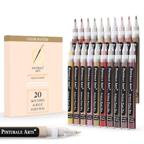 Pinturale Arts® Acrylstifte Hauttöne | 20er Set Acrylstifte Brauntöne Feiner Spitze 0,7mm | Acrylstifte Braun Für Steine, Metall, Stoff, Keramik, Holz, Glas von Pinturale Arts