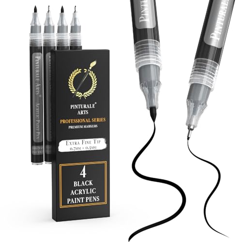 Pinturale Arts Acrylstifte Schwarz | 4er Set Acrylstifte Für Steine Mit Unterschiedlichen Spitzen: Feine 0,7 mm und Extra Feine 0,5 mm | Acrylstift Schwarz Für Steine, Metall, Keramik, Holz, Glas von Pinturale Arts