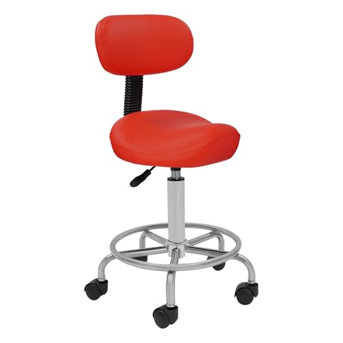 Pinuox Sattelhocker Ergonomisch, Sattelhocker mit Rollen Rückenlehne Höhenverstellbar Arbeitshocker Drehhocker Bürohocker 360 ° Drehung Hocker Max Tragfähigkeit: 150 kg (Rot) von Pinuox