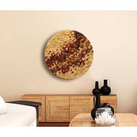 Erdtöne Runde 3D Holzwand Dekor | Holzlocken Moderne Mosaik-Skulptur Kaffee Karamell Farbe Einzigartige Wand Kunst Schall Diffusor Panel von Pinusidea