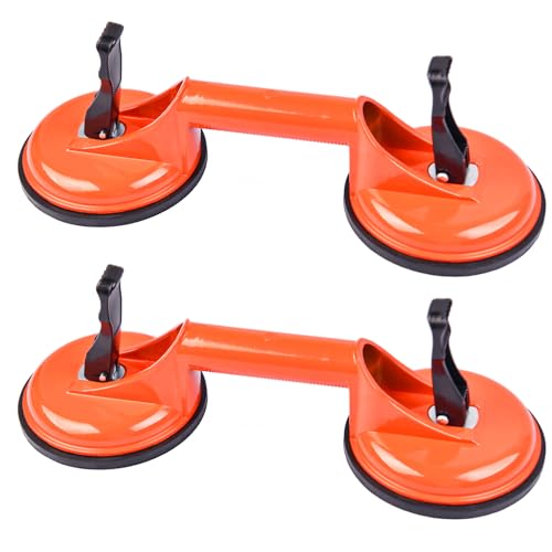 Saugheber (2er Set) Glassauger Saugheber Fliesen Vakuumheber Starker Saugnapf 80kg Tragkraft Verdickte Alu-legierung Suction Cup Glasheber für den Transport von Fliesen, Laminat, Glas, Möbel Orange von Pioleackflew