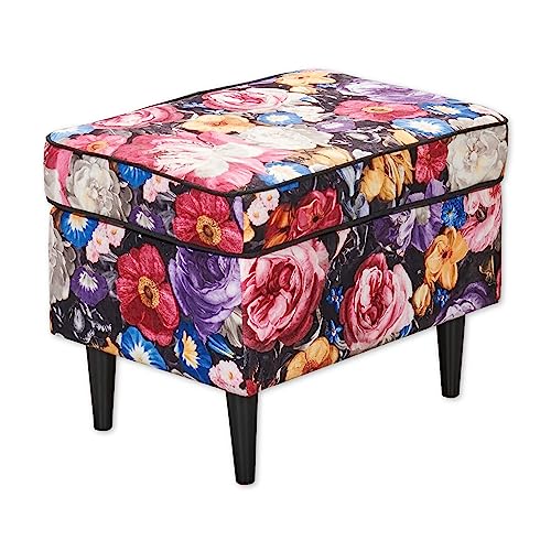 LAUREL Fußhocker gepolstert mit floralem Muster - Vintage Polsterhocker für Sessel, Couch und Sofa - 63 x 43 x 42 cm (B/H/T) von Stella Trading