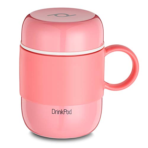 Pioneer DrinkPod mit Griff Isolierbecher aus Edelstahl 0,28 L Doppelwandig Thermobehälter 6 Stunden Heiß 24 Stunden Kühl Auslaufsicher BPA-Frei - Rosa von DRINKPOD