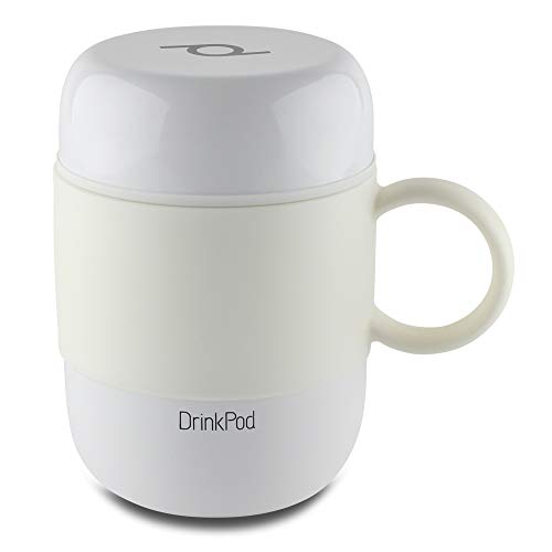 Pioneer DrinkPod mit Griff Isolierbecher aus Edelstahl 0,28 L Doppelwandig Thermobehälter 6 Stunden Heiß 24 Stunden Kühl Auslaufsicher BPA-Frei - Weiß von DRINKPOD