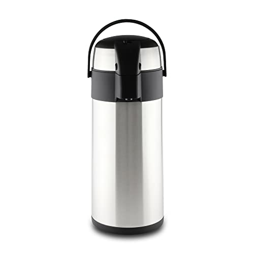 Pioneer Flasks SS40R Pioneer Airpot Isolier-Pumpkanne Edelstahl-Getränkespender Doppelwandig mit Griff, bis zu 8 Heiß und 12 Stunden Kühl Tee Kaffee Wasser Glühwein – 4 L, 18/10, Argent, 4 Litre von Pioneer