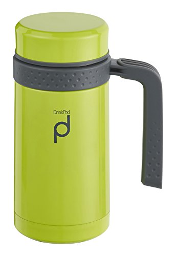 DrinkPod Pioneer auslaufsichere Vakuum-Isolierflasche, Thermostasse, Fläschchen, Edelstahl, 0,45 Liter, edelstahl, grün, 18.5 x 11 x 11 cm von DRINKPOD