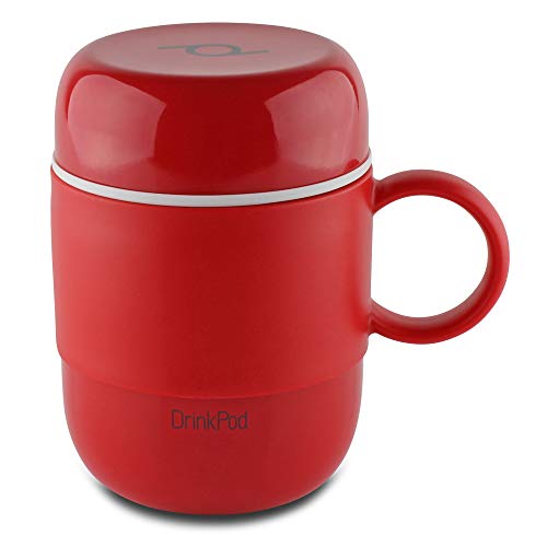 Pioneer DrinkPod mit Griff Isolierbecher aus Edelstahl 0,28 L Doppelwandig Thermobehälter 6 Stunden Heiß 24 Stunden Kühl Auslaufsicher BPA-Frei - Rot von DRINKPOD