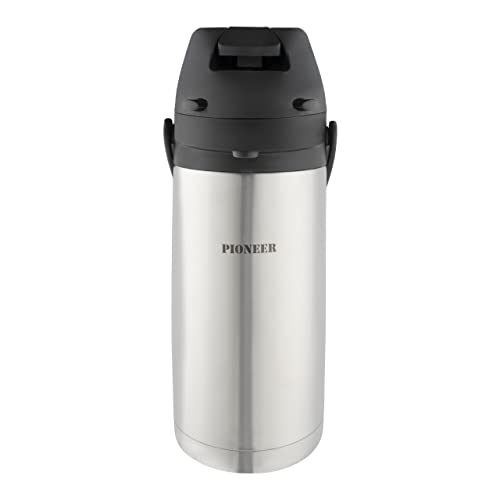 Pioneer Flasks Edelstahl-Kanne mit Hebelfunktion, Airpot, Flasche für heißes, kaltes Wasser, Tee, Kaffee, Konferenz, Veranstaltung, 1,9 Liter, Silber (SS19HC) von Pioneer