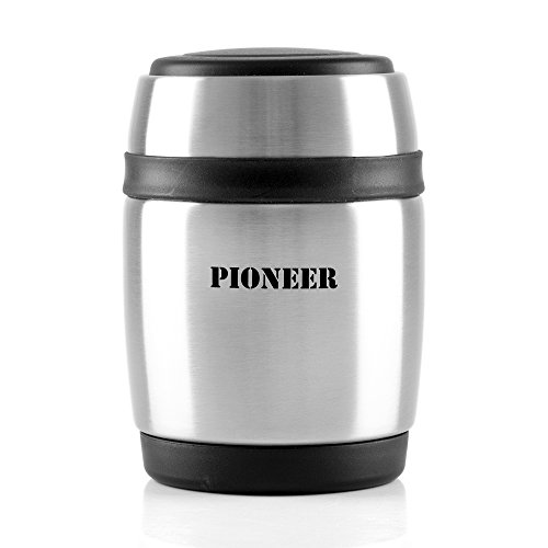 Pioneer Thermo-Speisegefäß 0, 38 L mit Löffel, Edelstahl Doppelwandig Vakuum-Isolierbehälter 8 Stunden Heiß 24 Stunden Kühl BPA-Frei - Gebürsteter Stahl von Pioneer