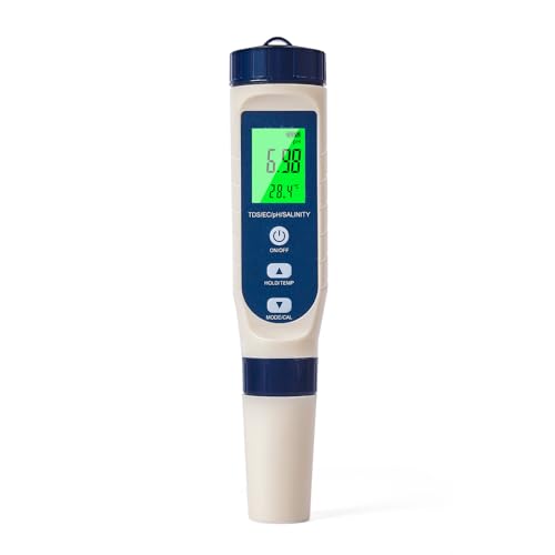 Pious Ph Wert Messgerät, Hochpräzises Ph/Salzgehalt/ec/tds/Temperatur-Multifunktions-Ph-Messgerät, Automatische Temperaturkompensation Lcd-display, Geeignet Für Trinkwasser, Schwimmbad, Hydroponik von Pious