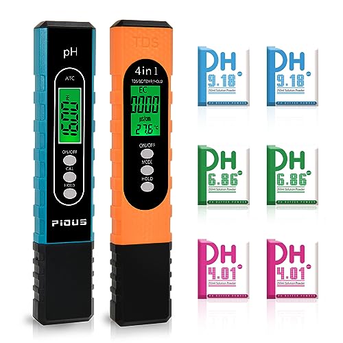 Pious PH Messgerät Wasser, PH TDS EC und Temperatur 4 in 1 Set pH Wert Messgerät, Hochpräziser automatische Kalibrierung Temperaturkompensation wassertester trinkwasser, Ideal für Pool, Labor, Spa von Pious
