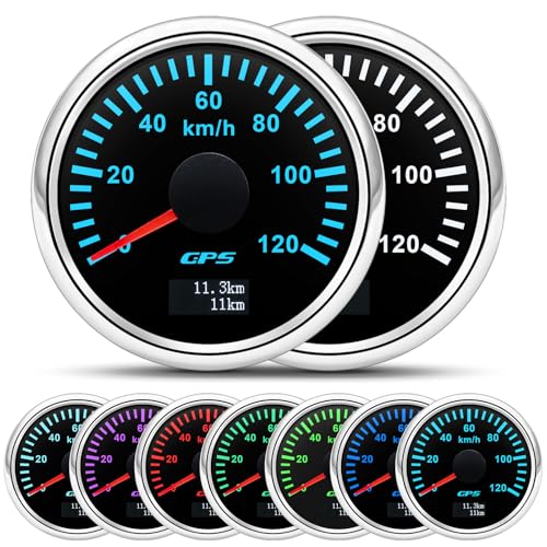 52mm Geschwindigkeitsmesser Boot GPS Tacho Kilometerzähler 0-120Km/H Wasserdichter IP67 7-Farben Tachometer Messgerät für Auto Boot Yacht 12V/24V von Piousunt