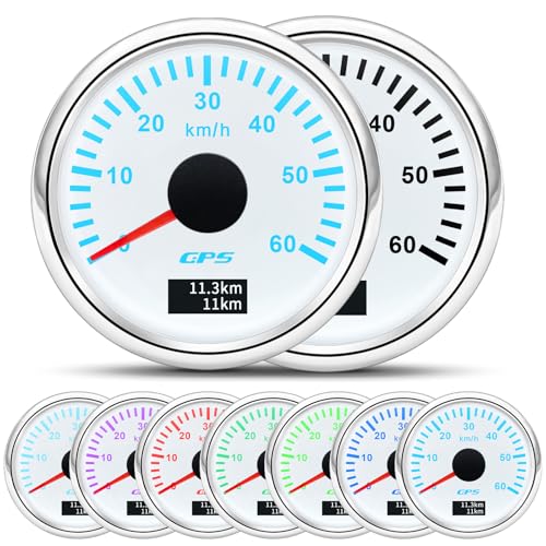 52mm Geschwindigkeitsmesser Boot GPS Tacho Kilometerzähler 0-60Km/H Wasserdichter IP67 7-Farben Tachometer Messgerät für Auto Boot Yacht 12V/24V von Piousunt